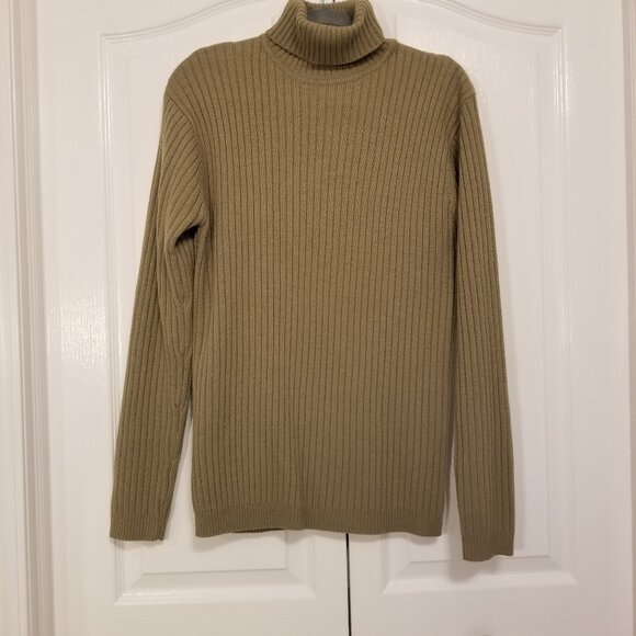 Vintage Tan Thick Knit Turtle Neck Sweater Large Muskoka Lake Heavy knit Unisex - Picture 3 of 9